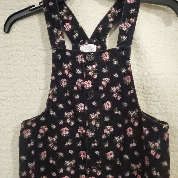 Children's Place Girl's Corduroy Jumper Dress, Black w/Pink Floral, Size 10 - Picture 3 of 14
